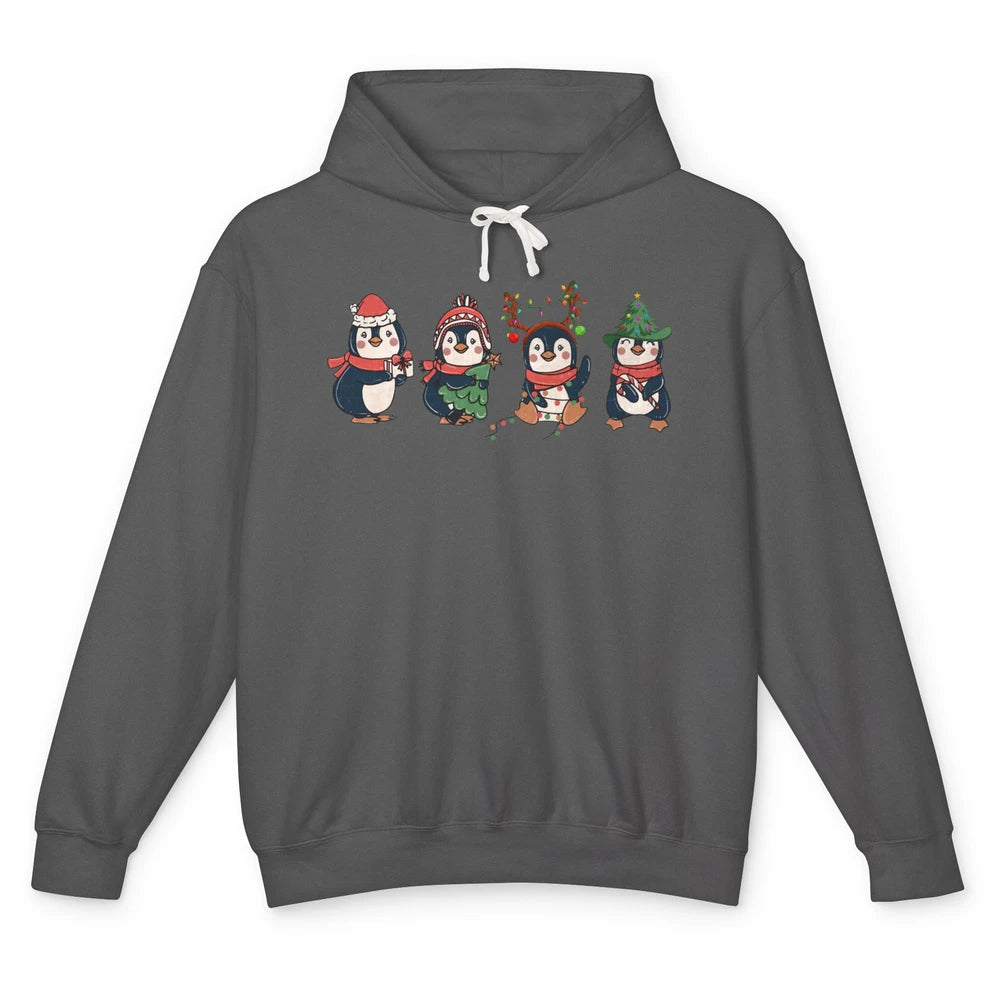 Penguin Merry Christmas Cute Penguin Xmas Lights Winter Unisex Lightweight Hoodie