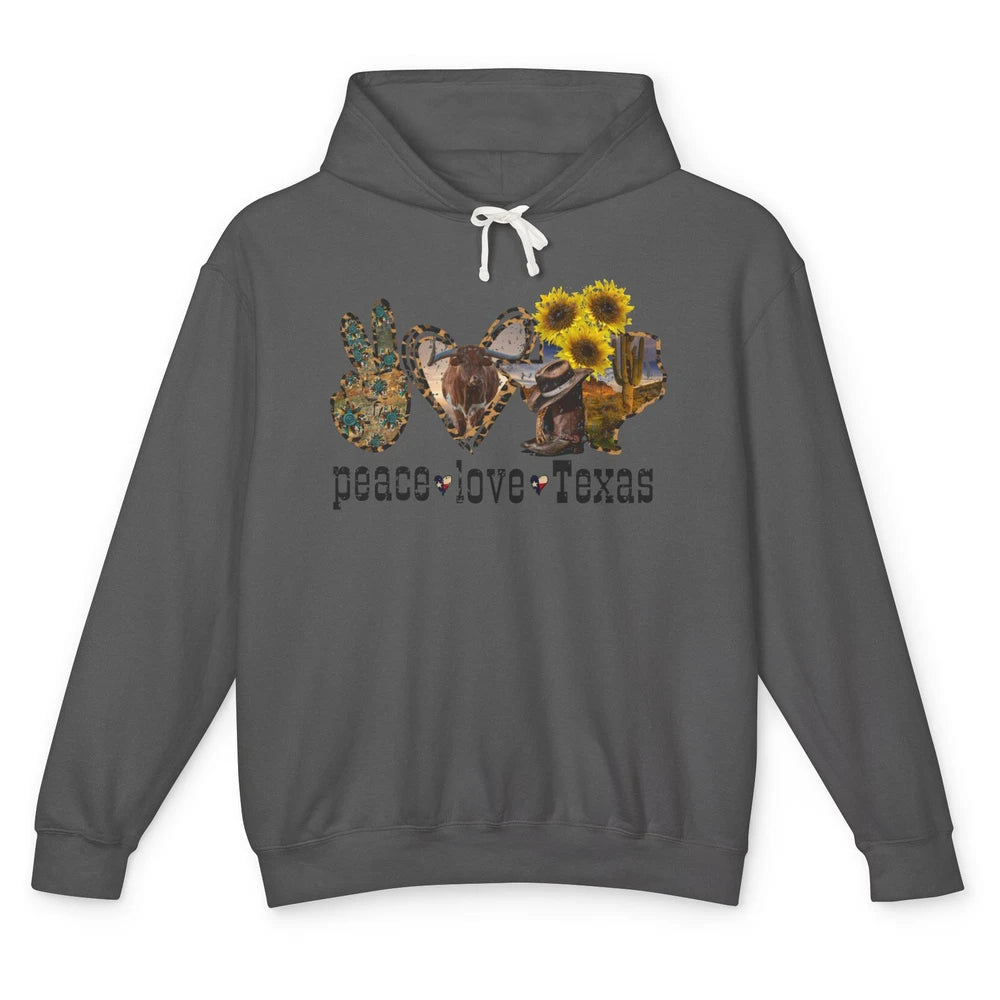 Retro Peace Love Texas Cowboy Boot Western Girl Cactus Lover Unisex Lightweight Hoodie