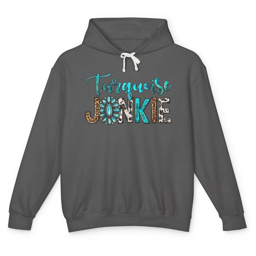 Retro Leopard Turquoise Junkie Gemstone Western Country Unisex Lightweight Hoodie