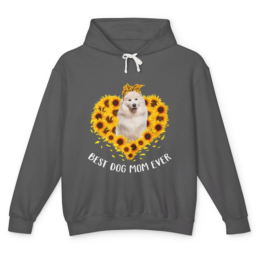 Retro Best Samoyed Dog Mom Ever Mother Puppy Sunflower Heart Unisex Lightweight Hoodie