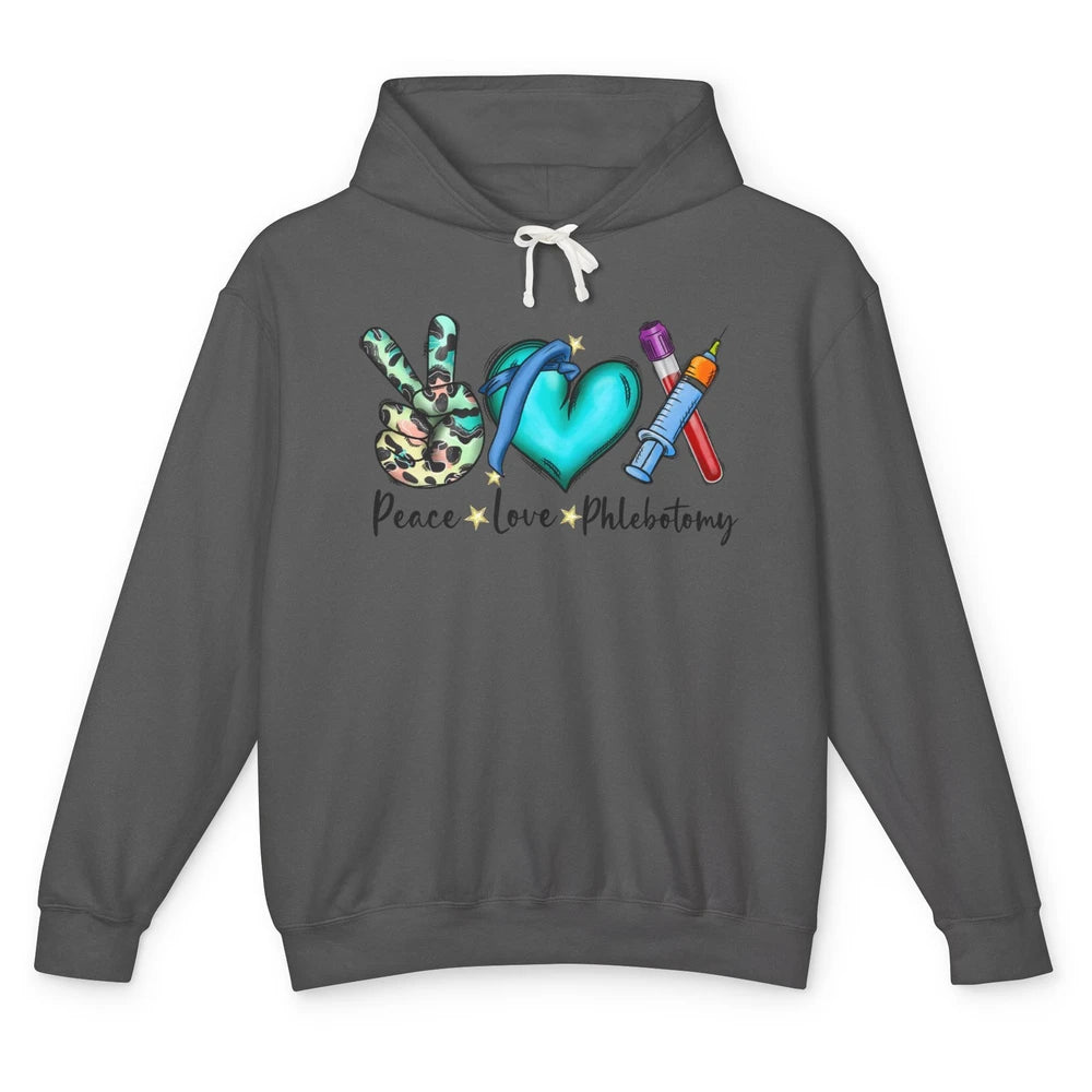 Phlebotomist Life Peace Love Phlebotomy Leopard Nurse Life Unisex Lightweight Hoodie