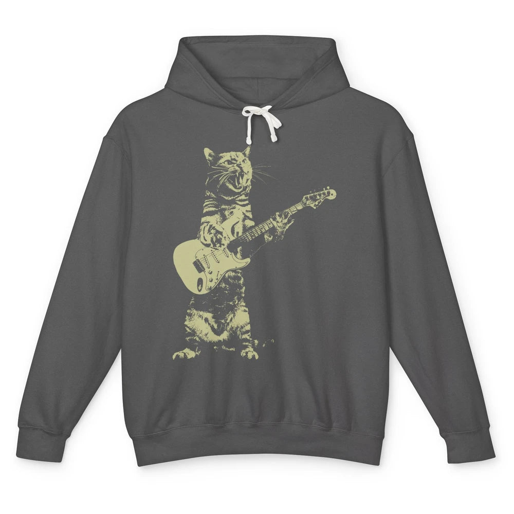Retro Cat Playing Guitar Cat Guitarist Music Lovers Cat Mom Unisex Lightweight Hoodie
