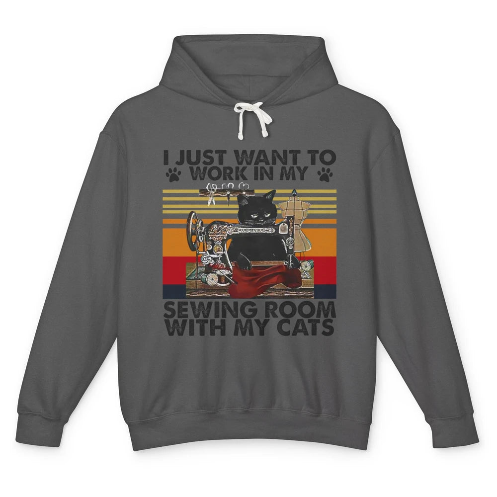 Retro I Just Want To Work In My Sewing Room With My Cats Unisex Lightweight Hoodie