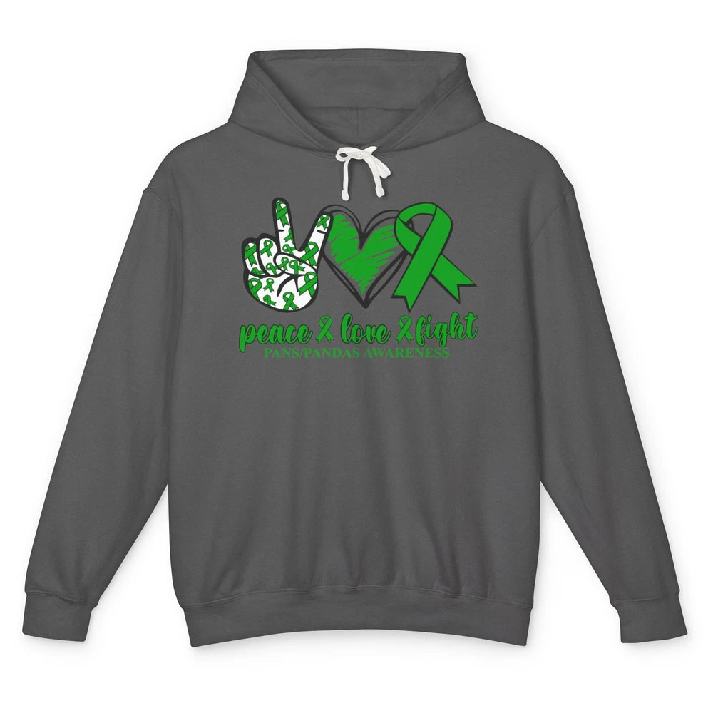 PANS/PANDAS Awareness Green Ribbon Peace Love Cure Unisex Lightweight Hoodie
