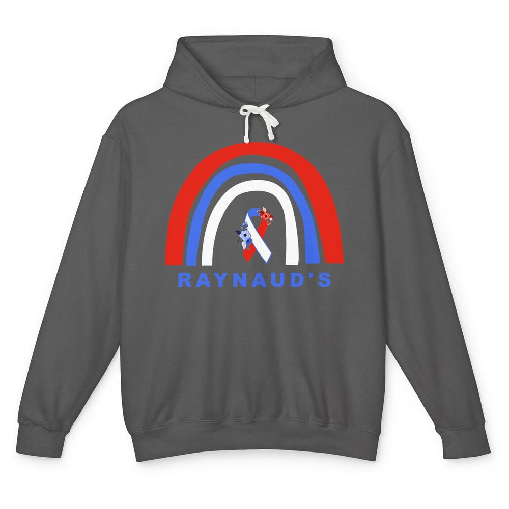 Raynaud's Syndrome Awareness Floral Red Blue Ribbon Rainbow Unisex Lightweight Hoodie