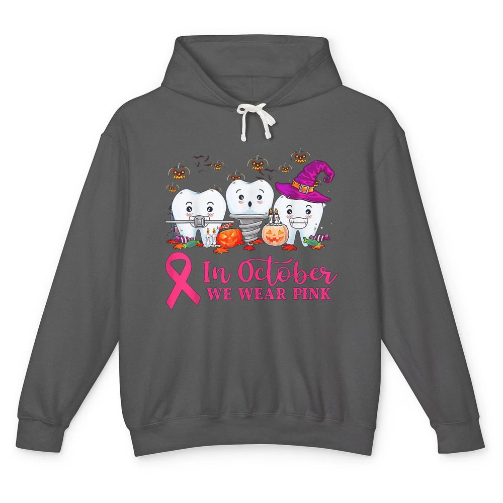 Dental Dentist Teeth October Wear Pink Breast Cancer Month Unisex Lightweight Hoodie