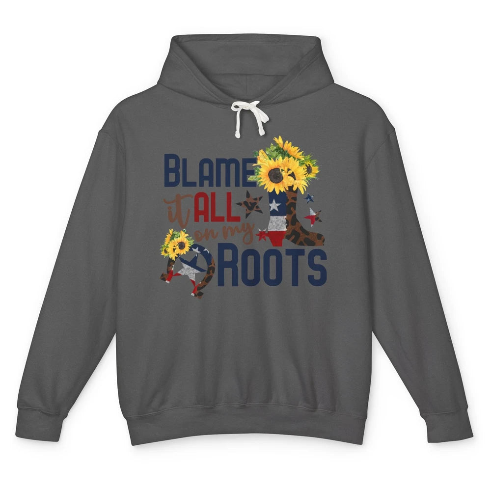 Retro Cowgirl Boot Blame It All On My Boot US Flag Sunflower Unisex Lightweight Hoodie