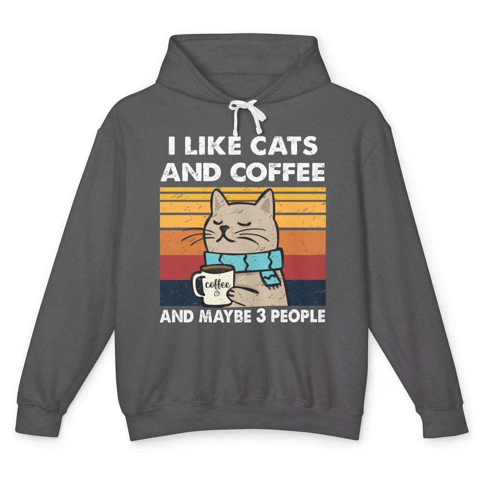 Retro Funny Fall Cat I Like Cats Coffee And Maybe 3 People Unisex Lightweight Hoodie