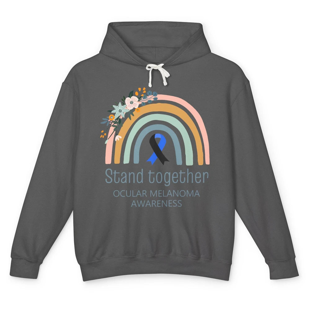 Ocular Melanoma Awareness Rainbow Floral Black Blue Ribbon Unisex Lightweight Hoodie