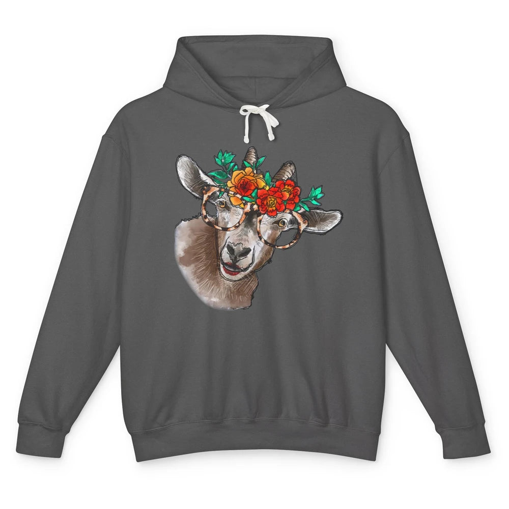 Retro Goat Glasses Flower Goat Girl Goat Lovers Gift Unisex Lightweight Hoodie