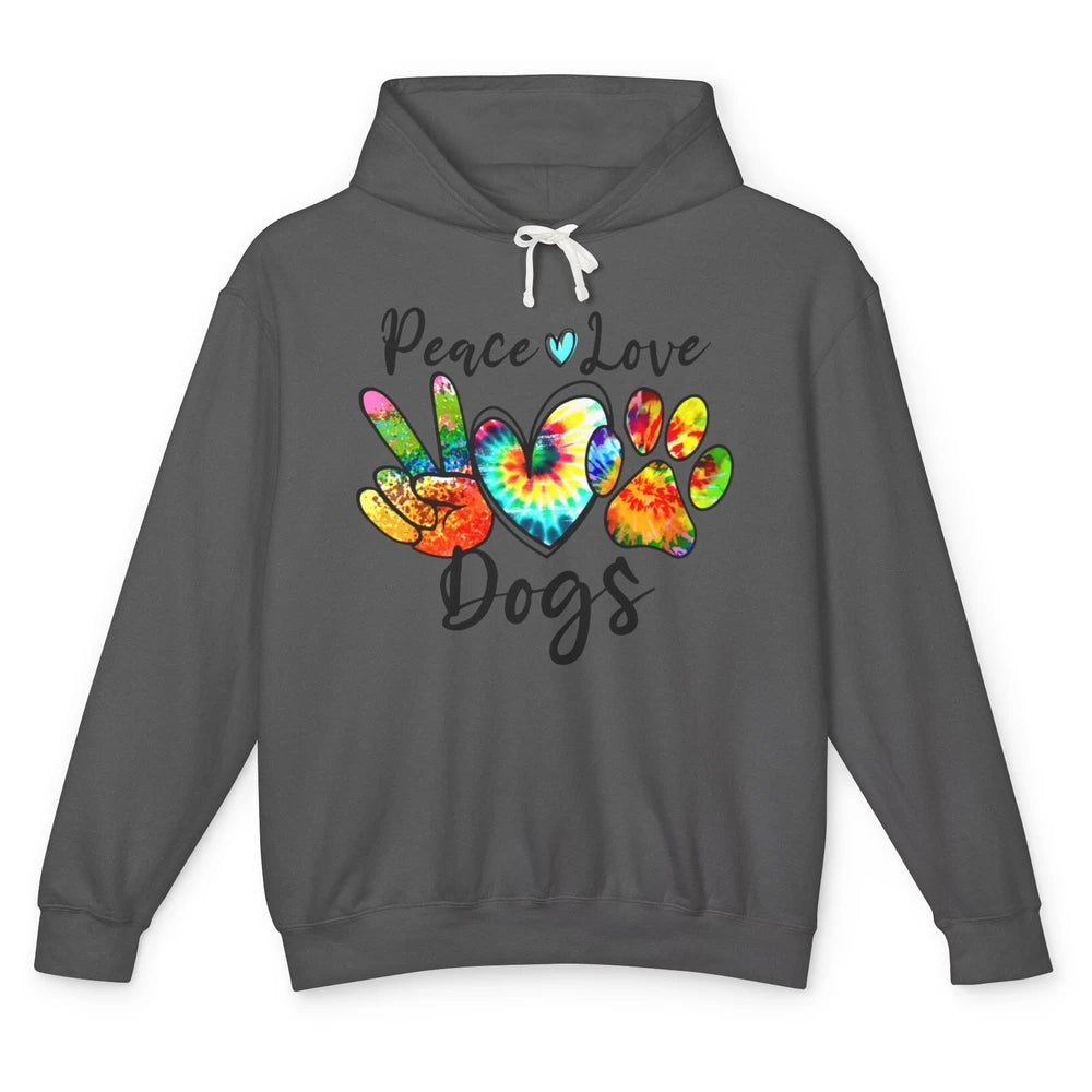 Peace Love Dogs Tie Dye Paw Print Dog Mama Mothers Day Gift Unisex Lightweight Hoodie