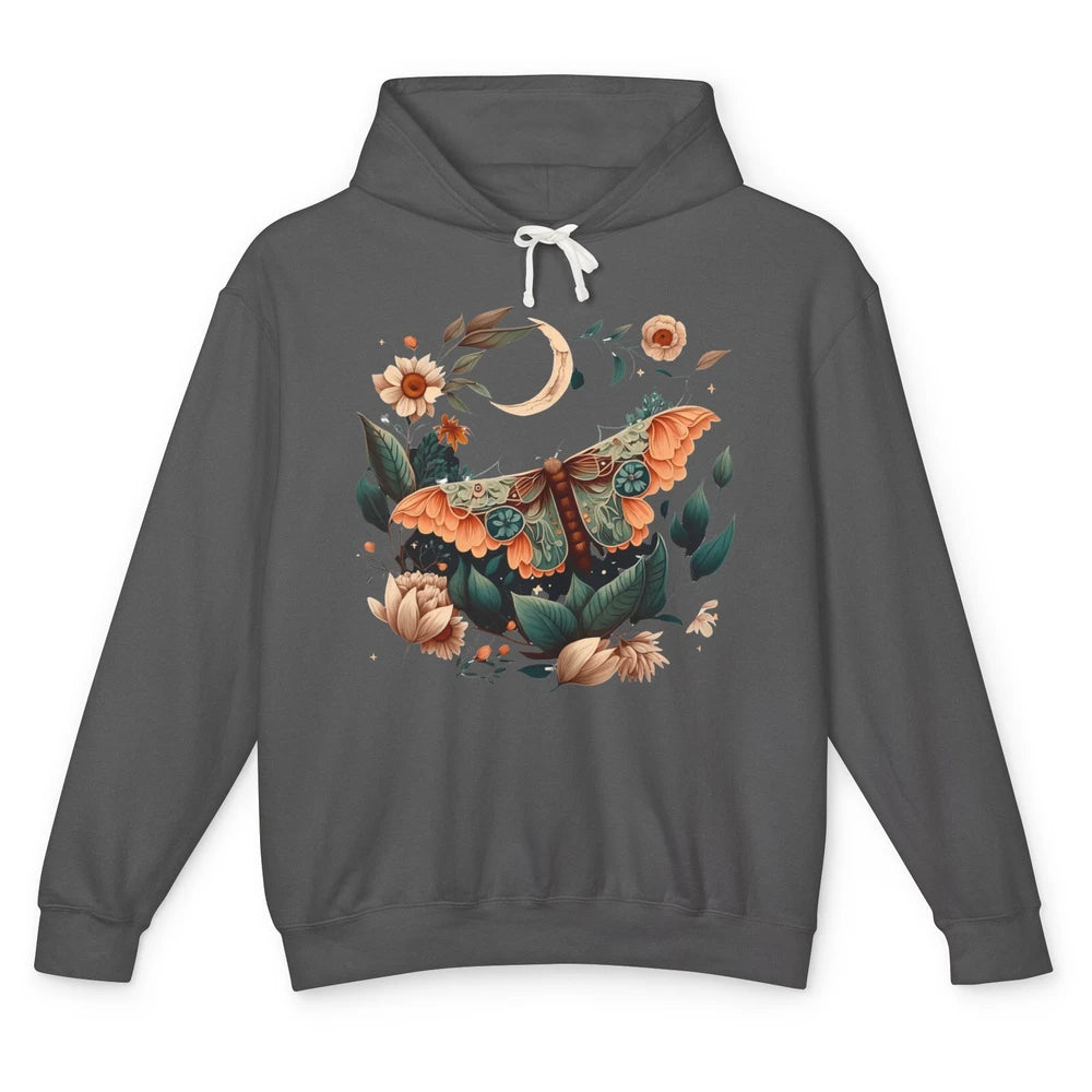 Retro Floral Moth Moon Butterfly Boho Moth Lovers Gift Unisex Lightweight Hoodie