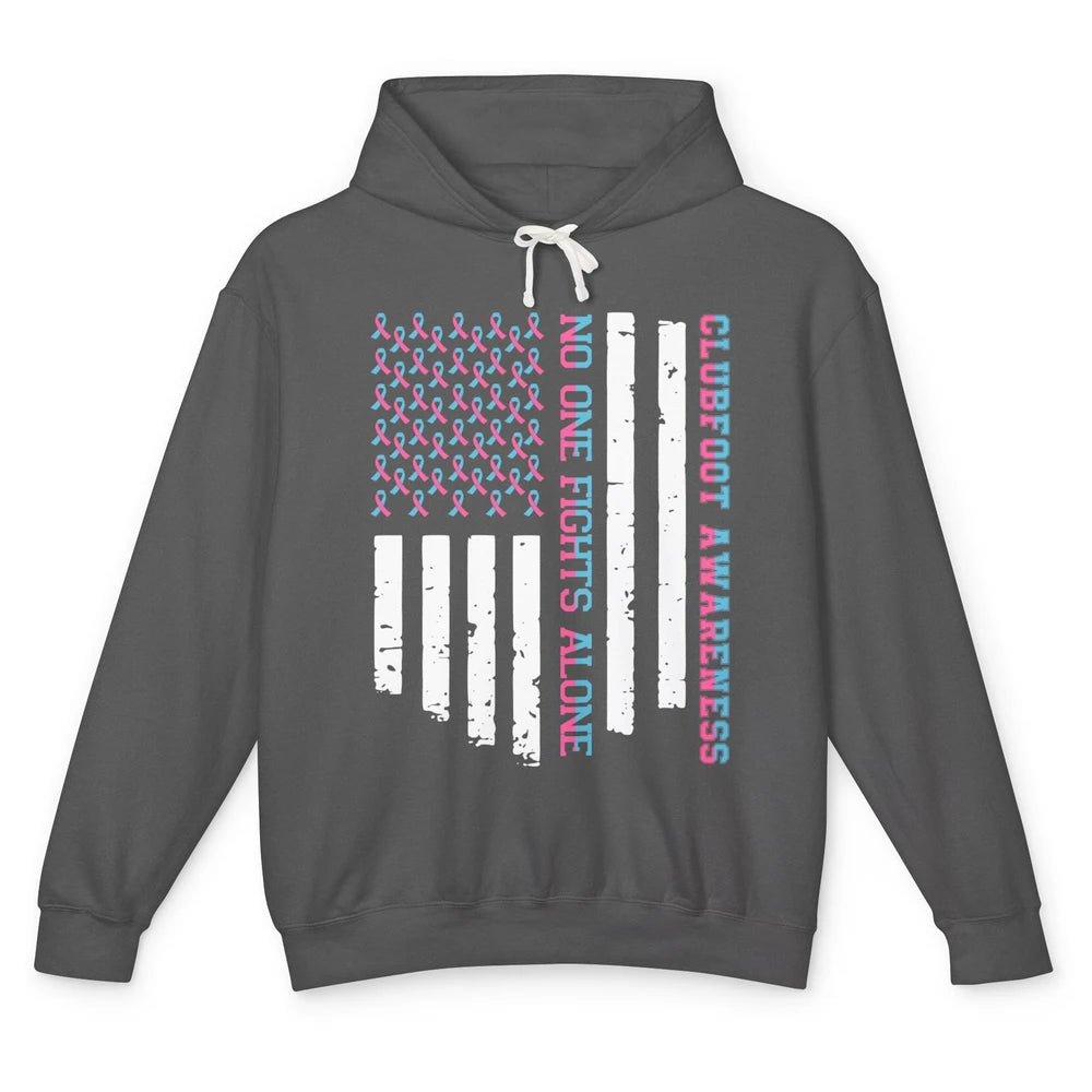 Retro Clubfoot Awareness Ribbon No One Fight Alone US Flag Unisex Lightweight Hoodie