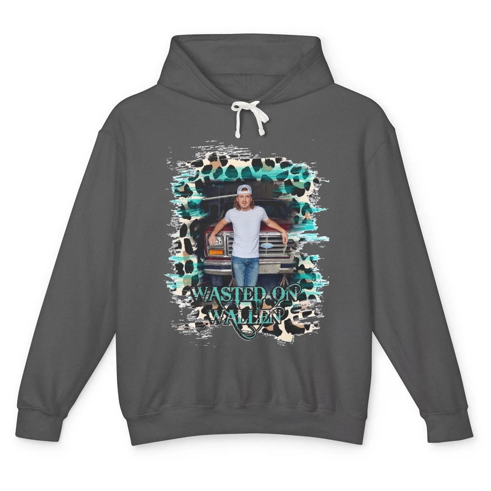 Retro Leopard Wasted On Wallen Turquoise Western Country Unisex Lightweight Hoodie