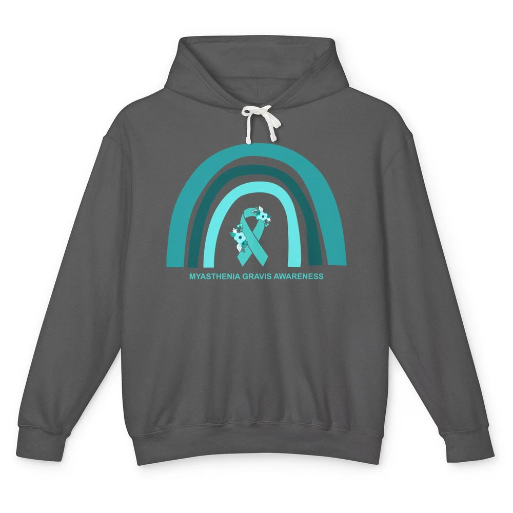 Myasthenia Gravis Awareness Floral Teal Ribbon Rainbow Unisex Lightweight Hoodie