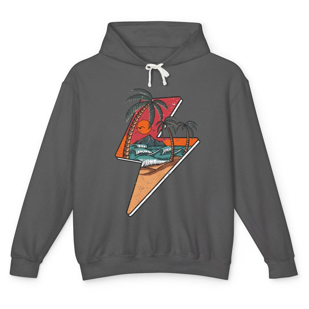 Retro Palms Beach Sunset Lightning Bolt Summer Paradise Unisex Lightweight Hoodie