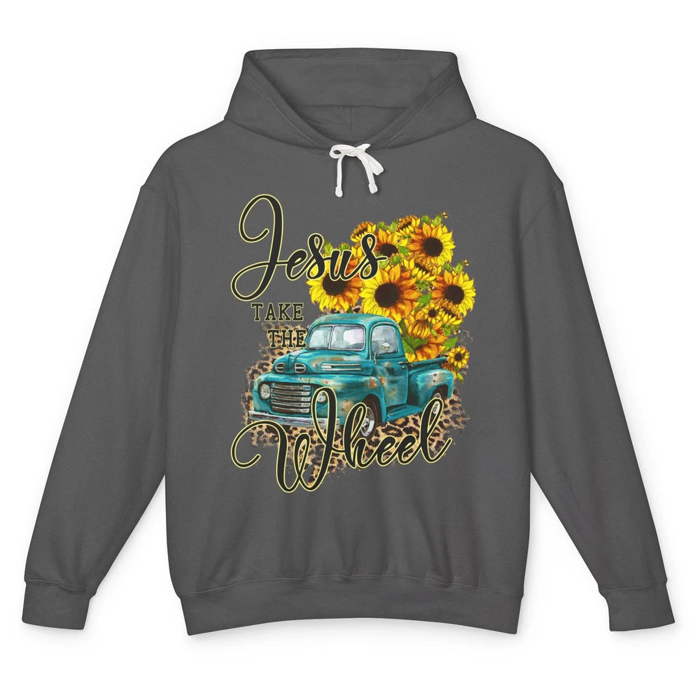 Sunflower Jesus Take The Wheel Christian Gift Leopard Print Unisex Lightweight Hoodie