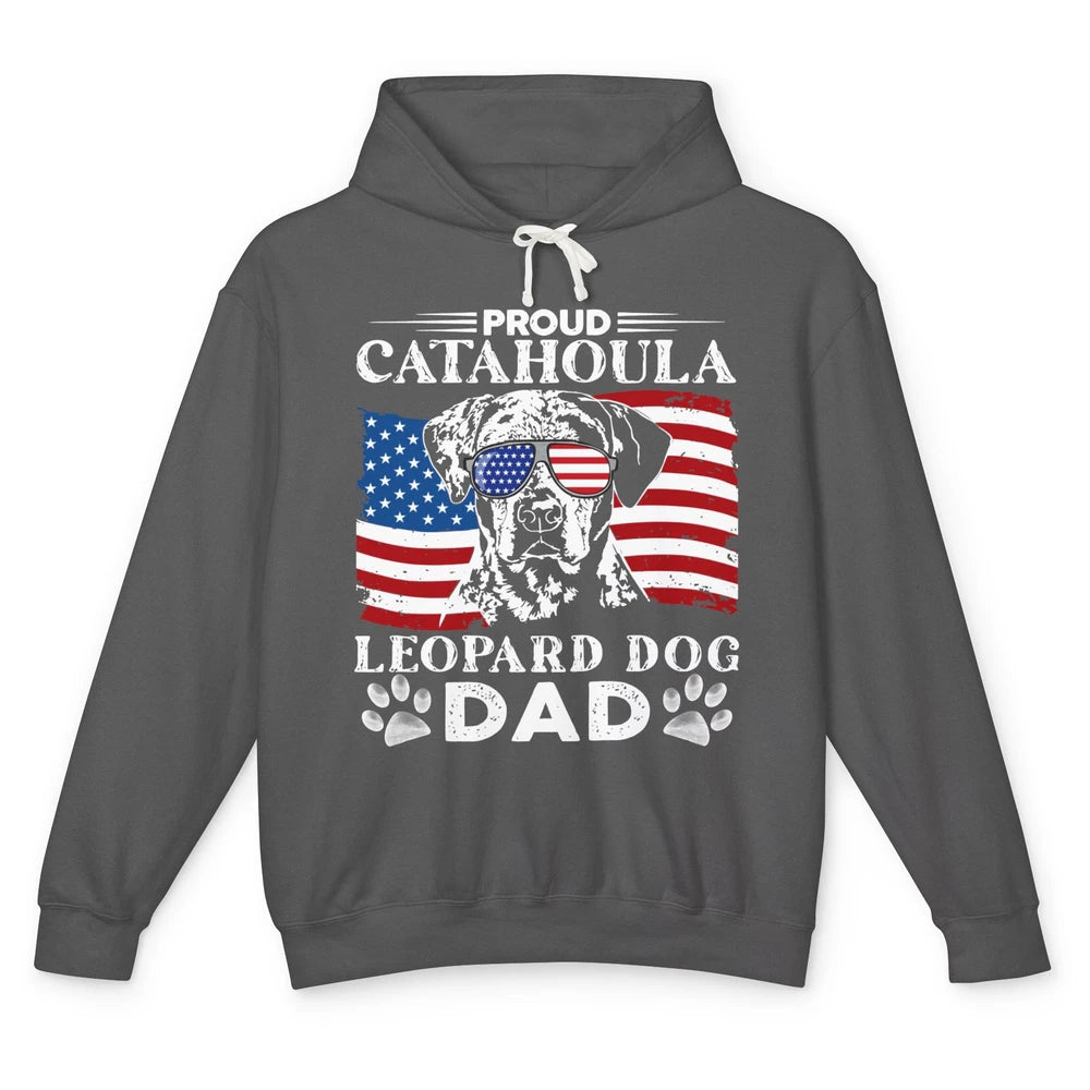 Proud Catahoula Leopard Dog Dad US Flag Patriotic 4th July Unisex Lightweight Hoodie