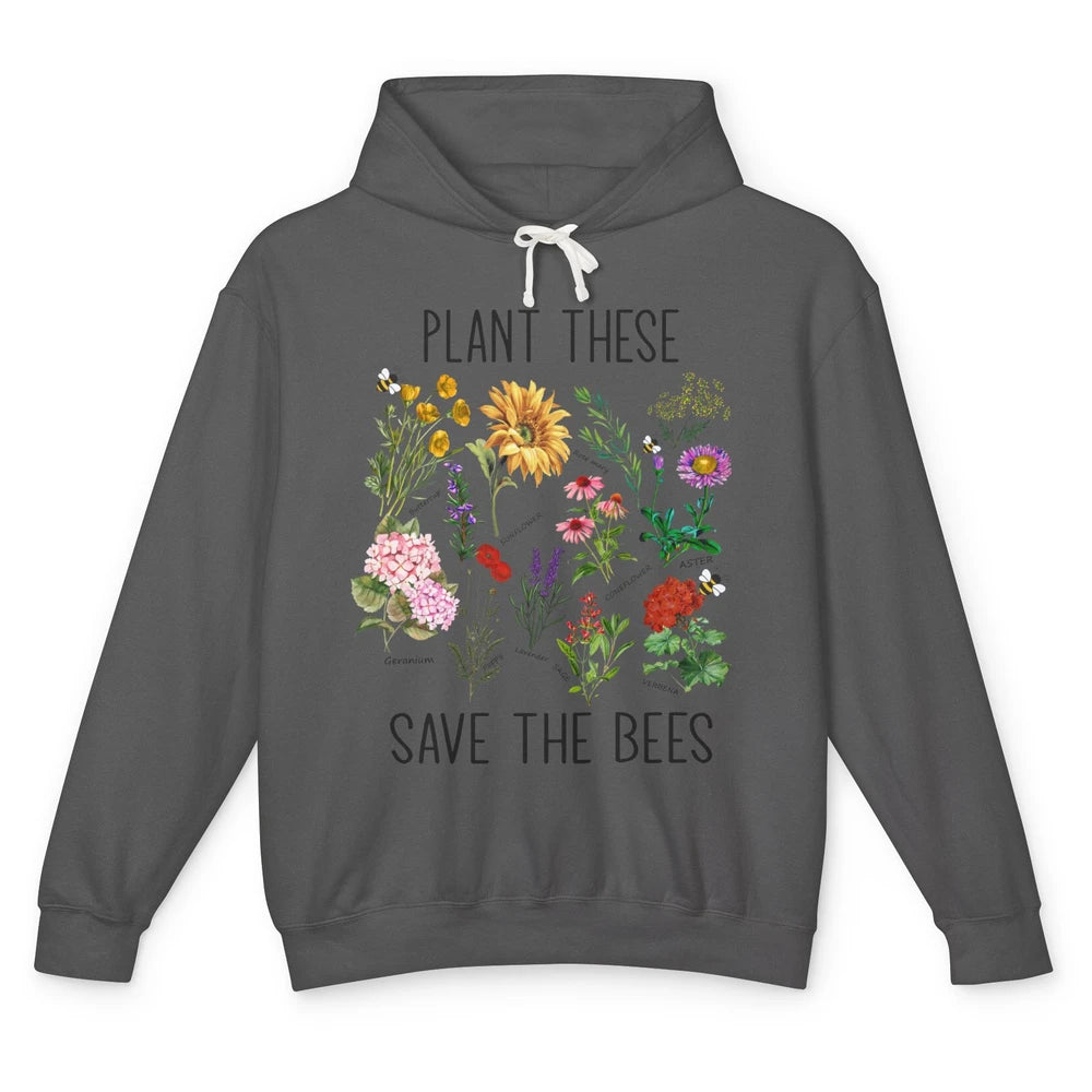 Retro Plant These Save The Bees Flowers Gardening Lover Gift Unisex Lightweight Hoodie