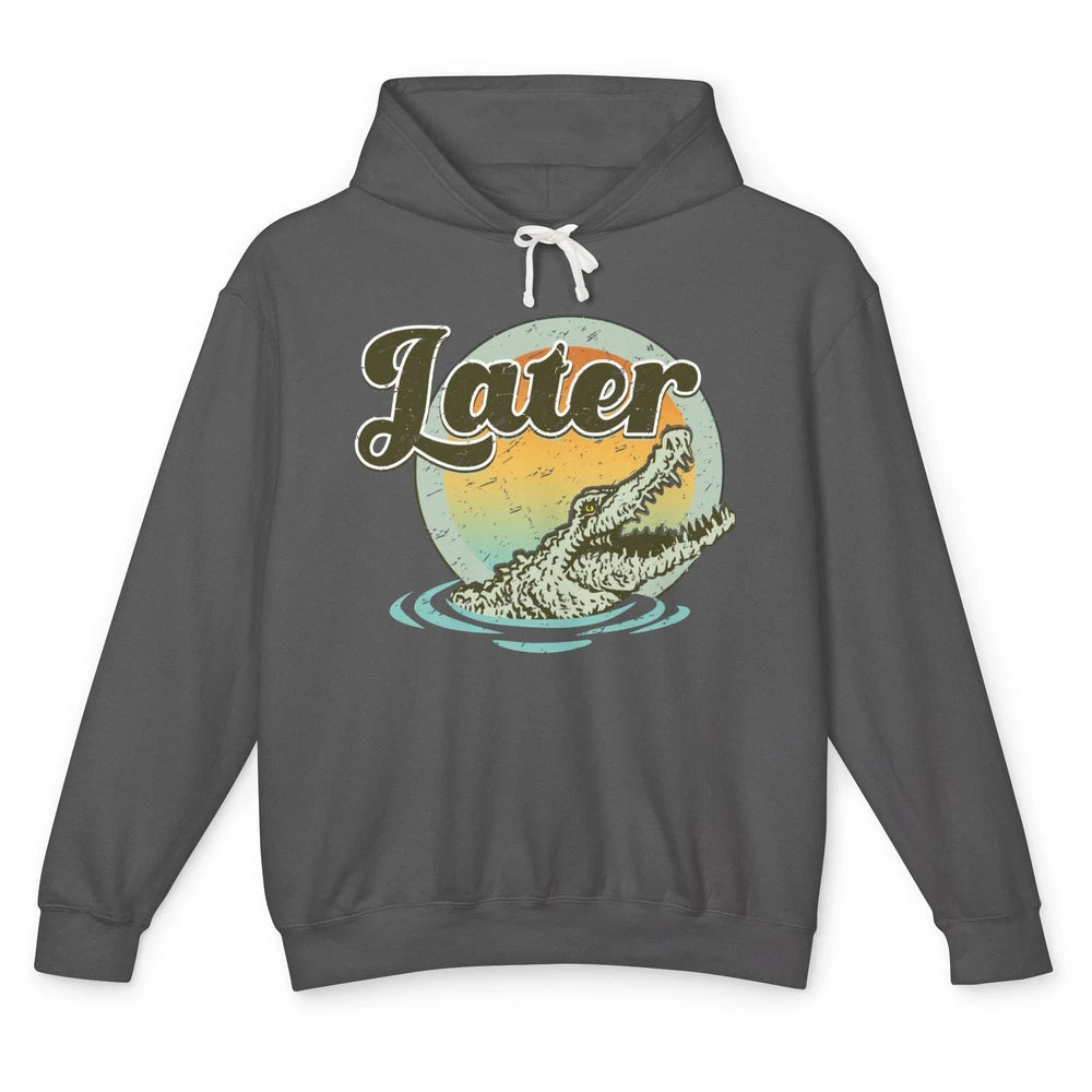 Retro Crocodile Later Take Sunset Nature Lazy Crocodile Gift Unisex Lightweight Hoodie