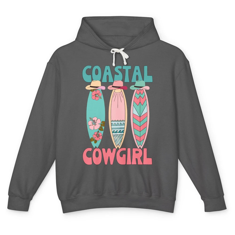 Retro Coastal Cowgirl Surfboards Western Cowgirl Beach Life Unisex Lightweight Hoodie