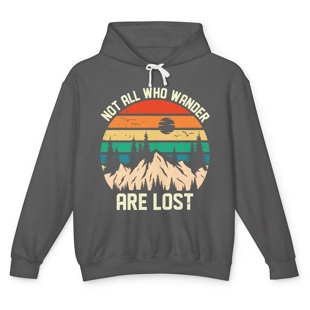 Retro Mountain Sunset Camping Not All Who Wander Are Lost Unisex Lightweight Hoodie