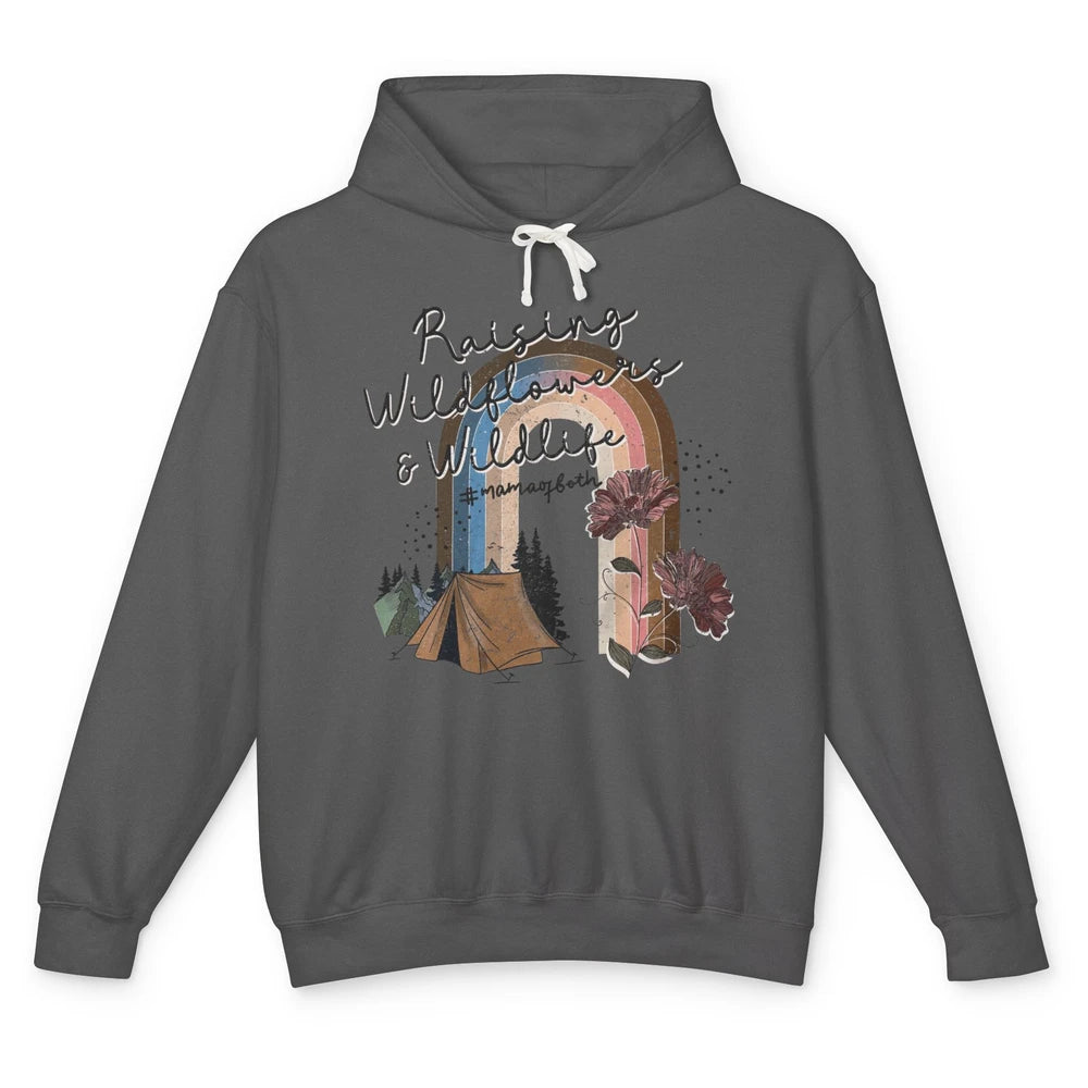 Raising Wildflowers & Wildlife Mama Of Both Retro Boho Mama Unisex Lightweight Hoodie