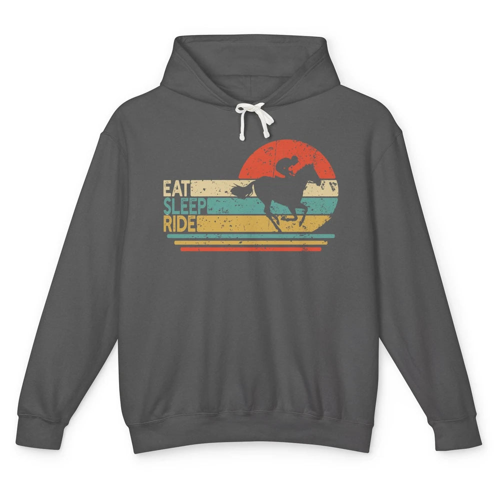 Retro Cowboy Riding Horse Eat Sleep Ride Western Cowgirl Unisex Lightweight Hoodie