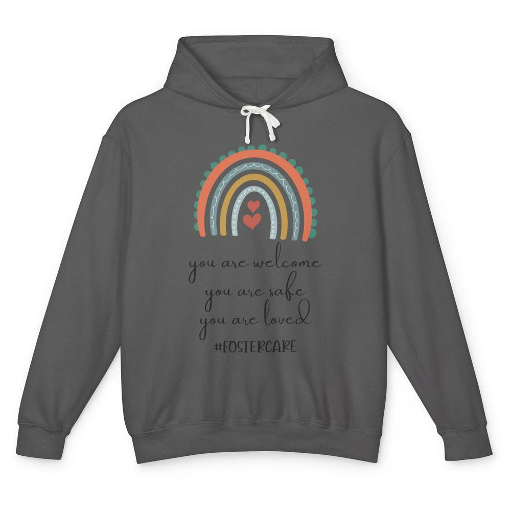 Rainbow Heart You Are Safe Loved Be The Village Foster Care Unisex Lightweight Hoodie
