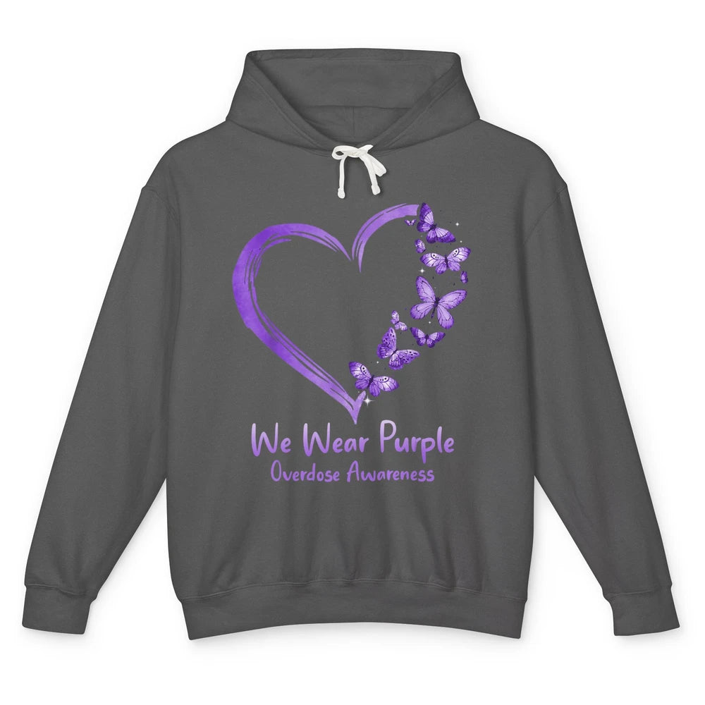 Overdose Awareness Month Love Purple Butterfly Heart Warrior Unisex Lightweight Hoodie
