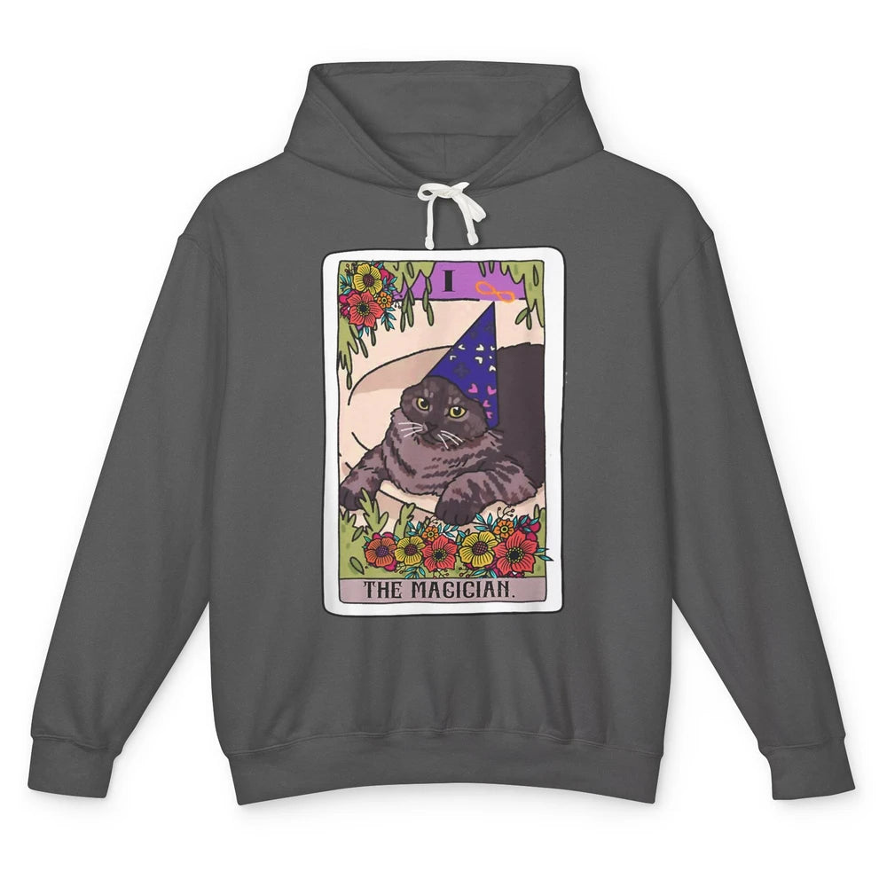 The Magician Grey Cat Tarot Card Witch Rider Goth Halloween Unisex Lightweight Hoodie