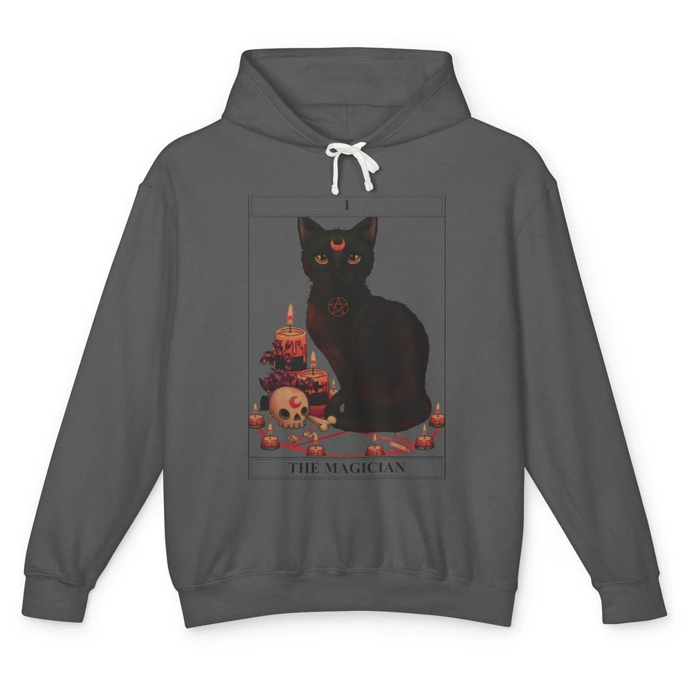 Retro Halloween Gothic Cat The Magician Tarot Witchcraft Unisex Lightweight Hoodie