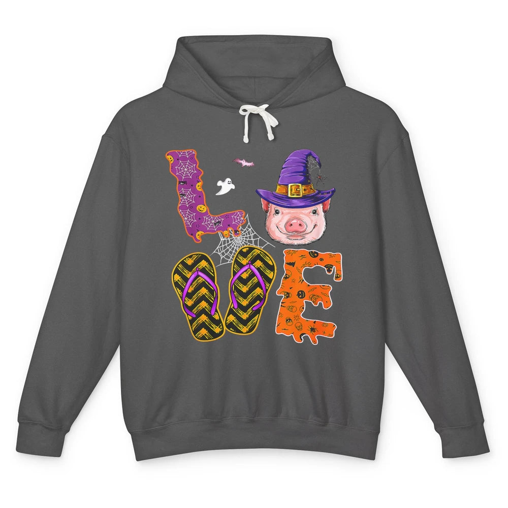 Funny Love Pig Witch Spider Halloween Spooky Season Piggy Unisex Lightweight Hoodie