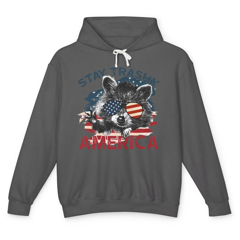Raccoon US Flag Glasses Stay Trashy America Patriot Racoon Unisex Lightweight Hoodie