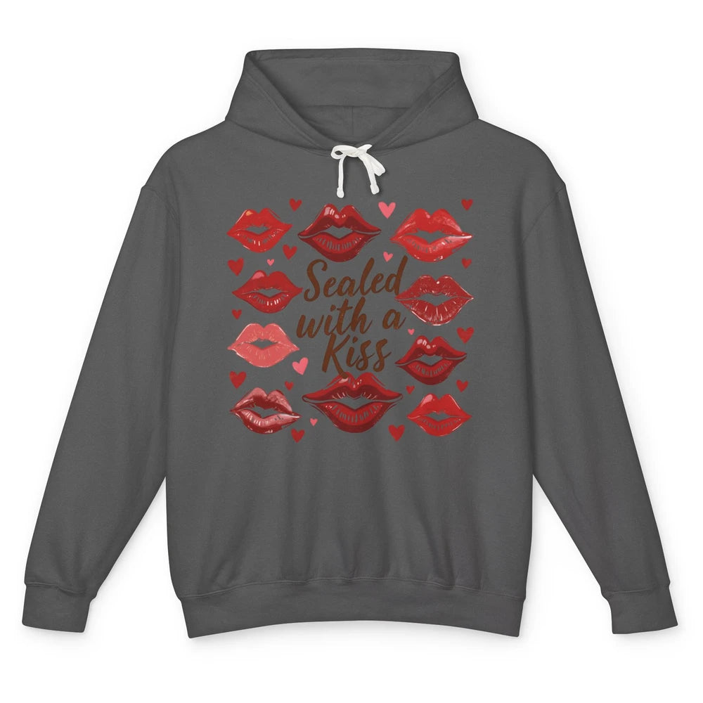 Sealed With A Kiss Sexy Red Lips Happy Valentine's Day Heart Love Unisex Lightweight Hoodie