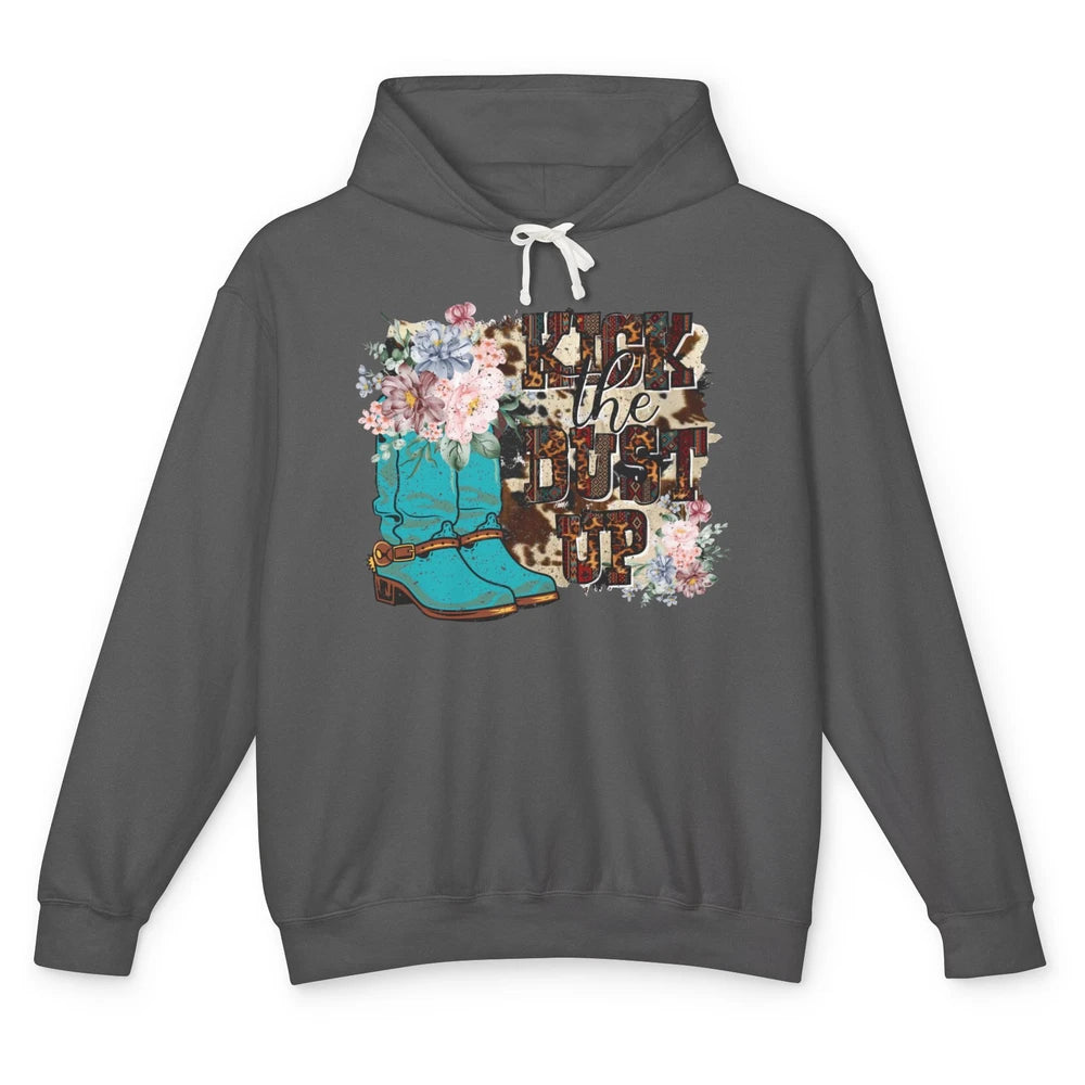 Retro Floral Cowgirl Boot Kick The Dust Up Western Country Unisex Lightweight Hoodie