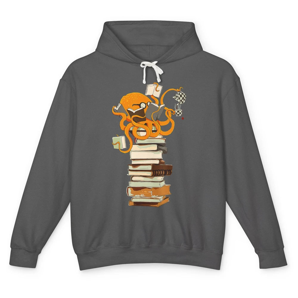Reading Books Octopus Tea Coffee Sea Animal Marine Bookish Unisex Lightweight Hoodie