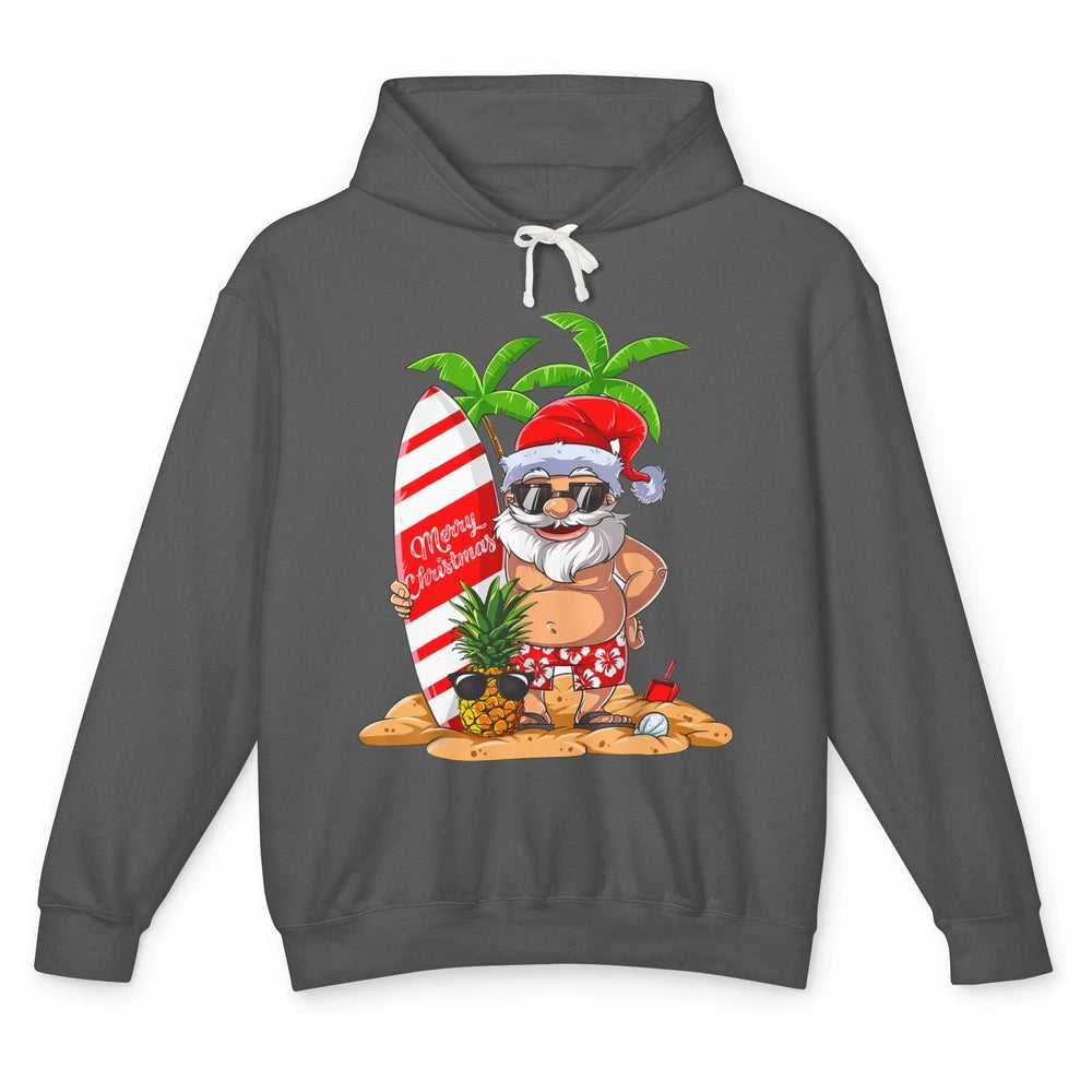 Christmas in July Santa Hawaii Surfing Summer Christmas Unisex Lightweight Hoodie