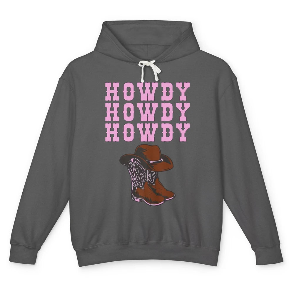 Retro Cowgirl Boots And Hat Howdy Western Country Cowboy Unisex Lightweight Hoodie