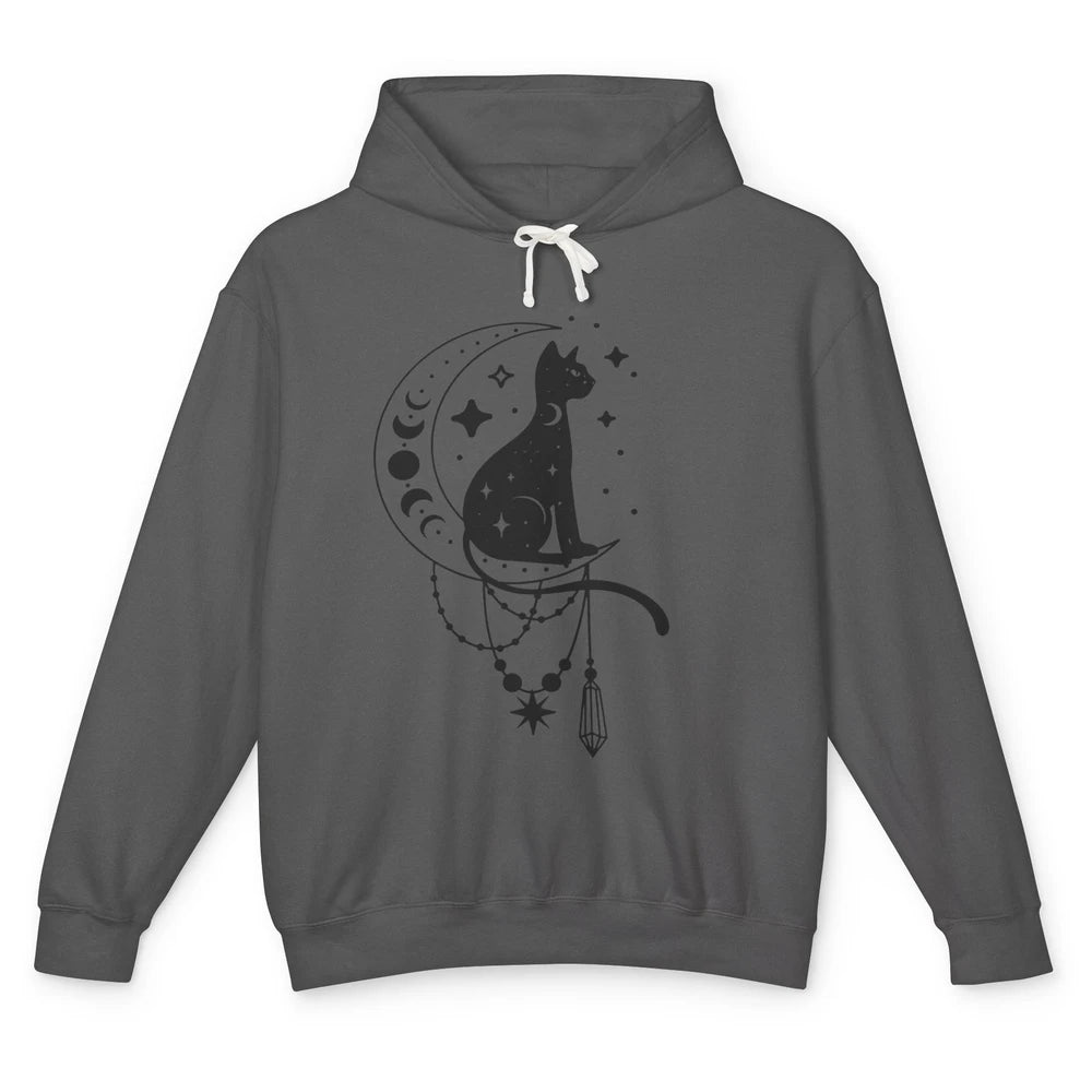 Retro Halloween Gothic Cat Witch The Moon Tarot Witchcraft Unisex Lightweight Hoodie