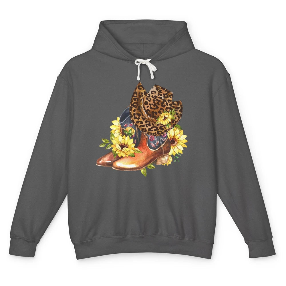 Retro Leopard Cowboy Boots Let's Go Girls Western Cowgirls Unisex Lightweight Hoodie