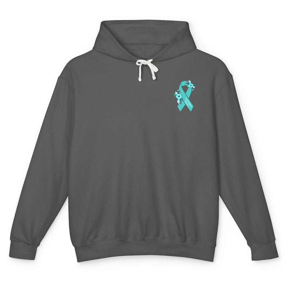 Myasthenia Gravis Awareness Floral Teal Ribbon Pocket Size Unisex Lightweight Hoodie