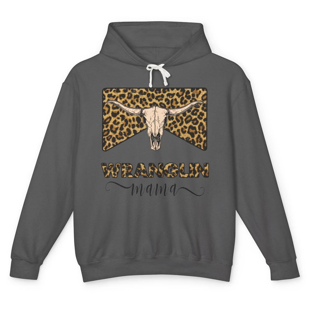 Retro Leopard Bull Skull Wrangling Mama Western Country Girl Unisex Lightweight Hoodie