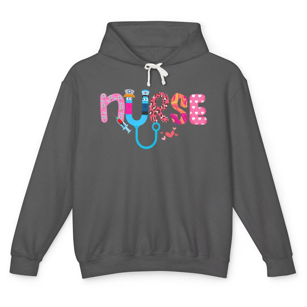 Nurse Happy Valentine's Day Love ER ICU NICU Emergency Nursing Leopard Stethoscope Love Needles Unisex Lightweight Hoodie