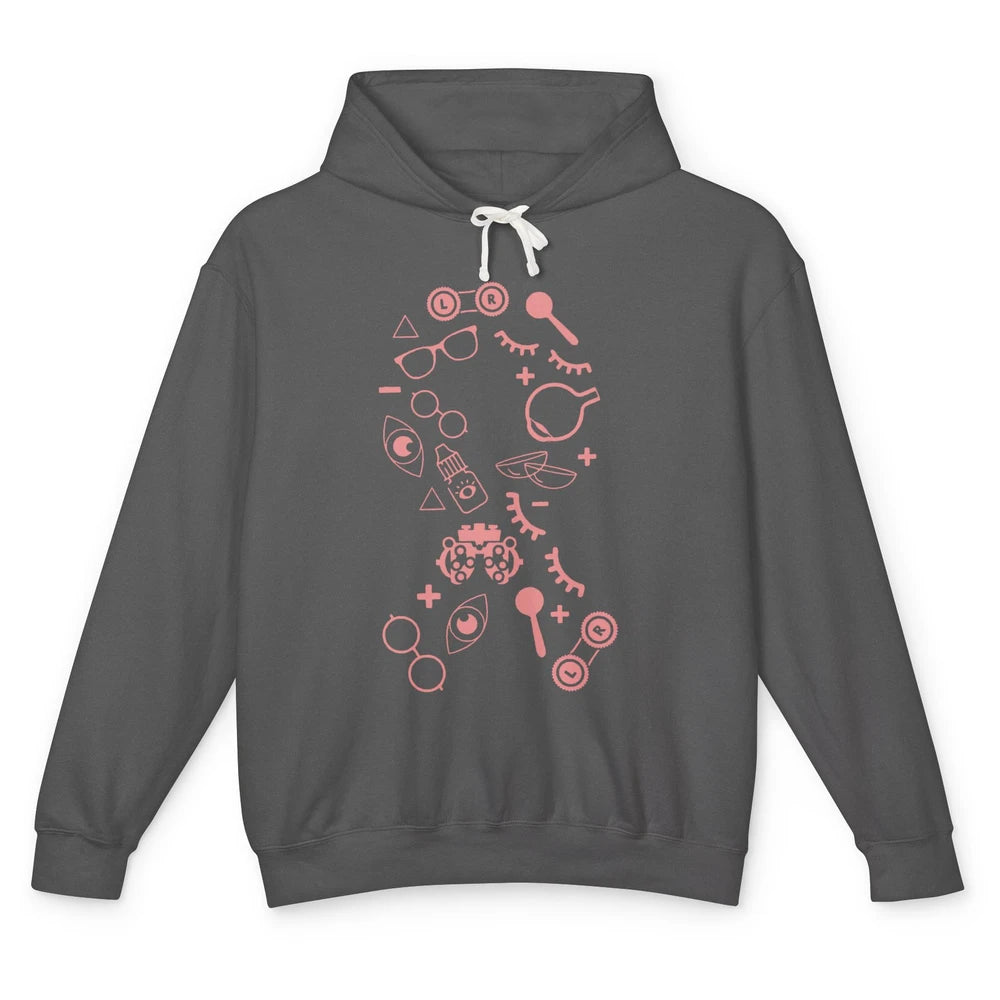 Optical Symbol Pink Ribbon Breast Cancer Support Optometrist Unisex Lightweight Hoodie