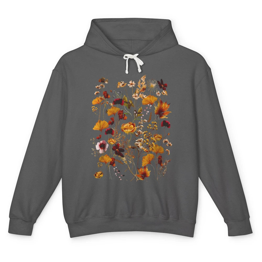 Pressed Flowers Plant Botanical Garden Wildflower Vintage Unisex Lightweight Hoodie