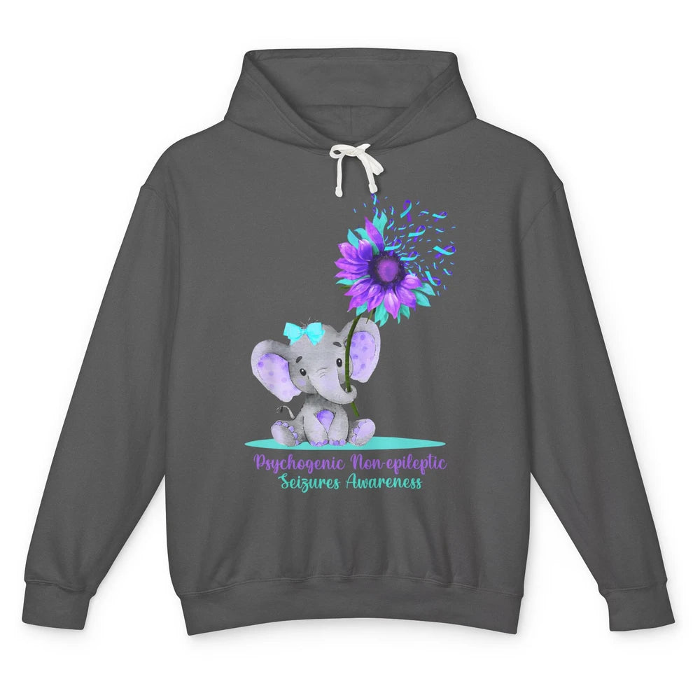 PNES Awareness Purple Teal Ribbon Sunflower Baby Elephant Unisex Lightweight Hoodie