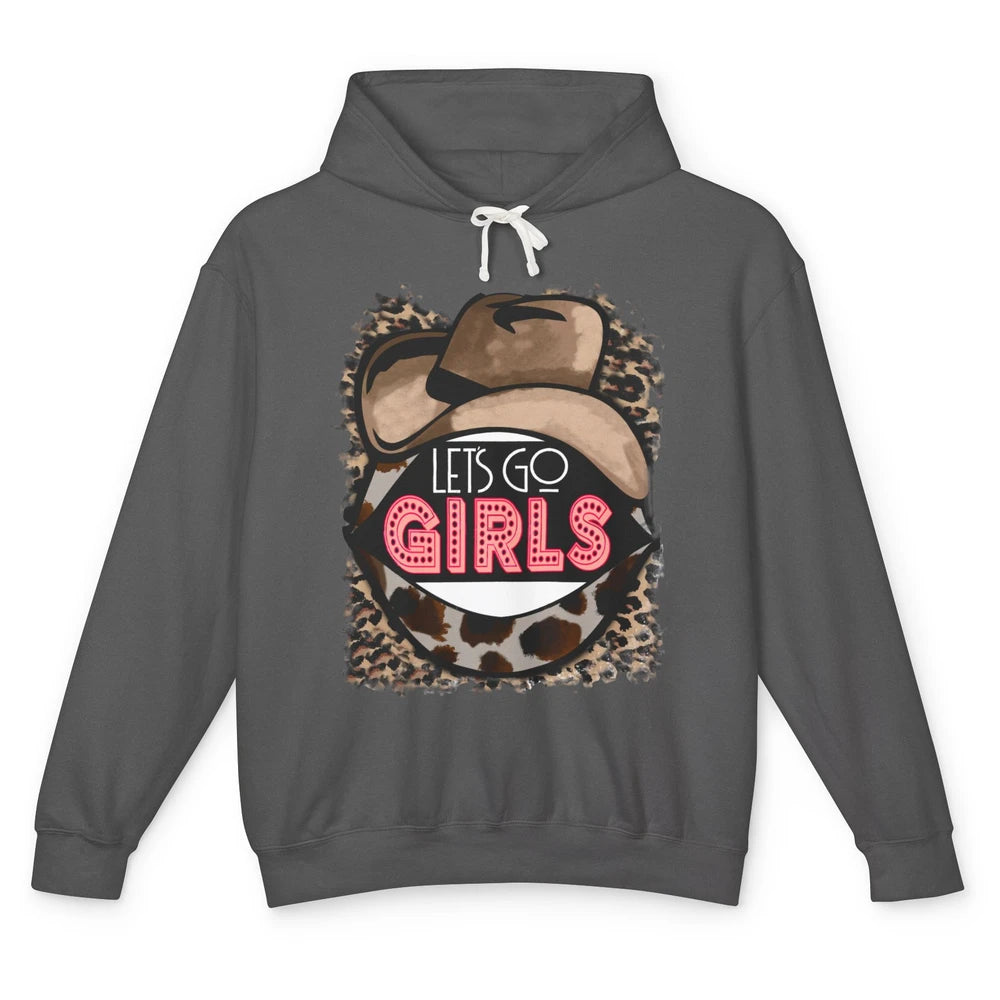 Retro Leopard Cowboy Hat Let's Go Girls Western Cowgirls Unisex Lightweight Hoodie