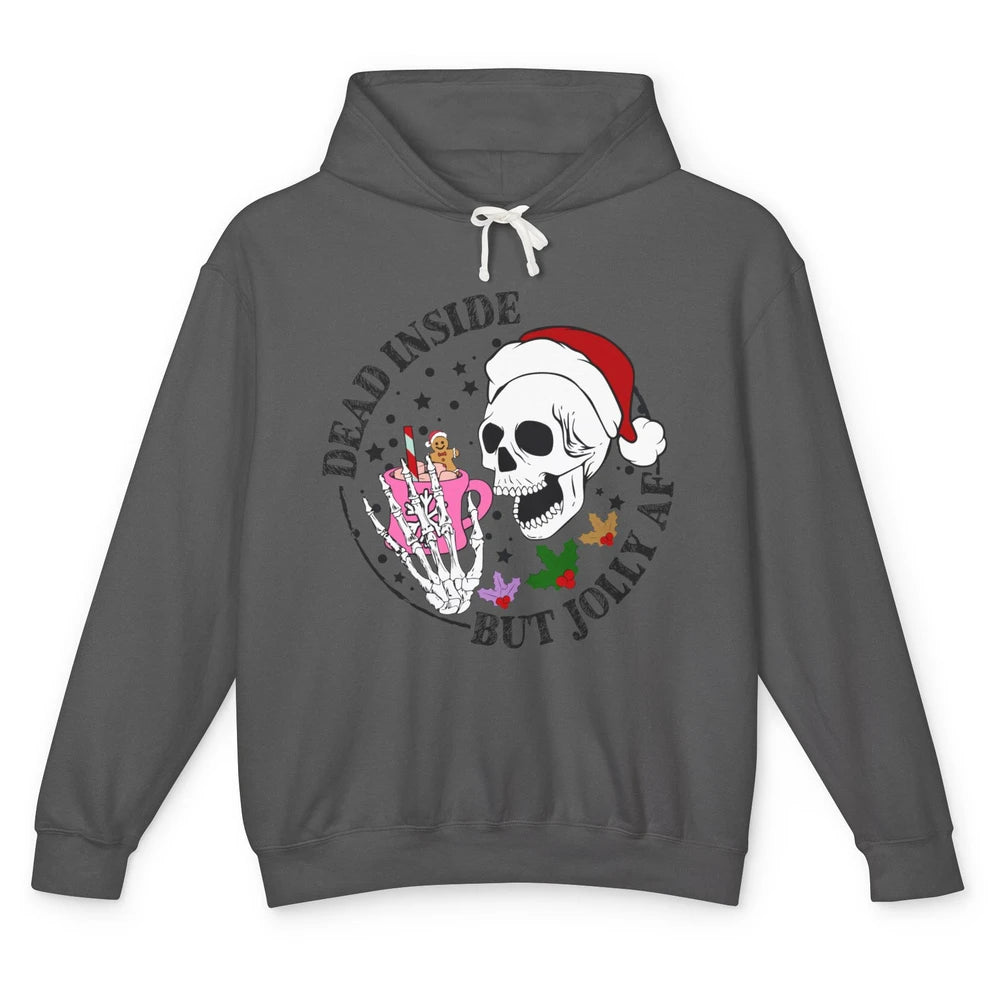 Christmas Skeleton Coffee Dead Inside But Jolly AF Christmas Unisex Lightweight Hoodie