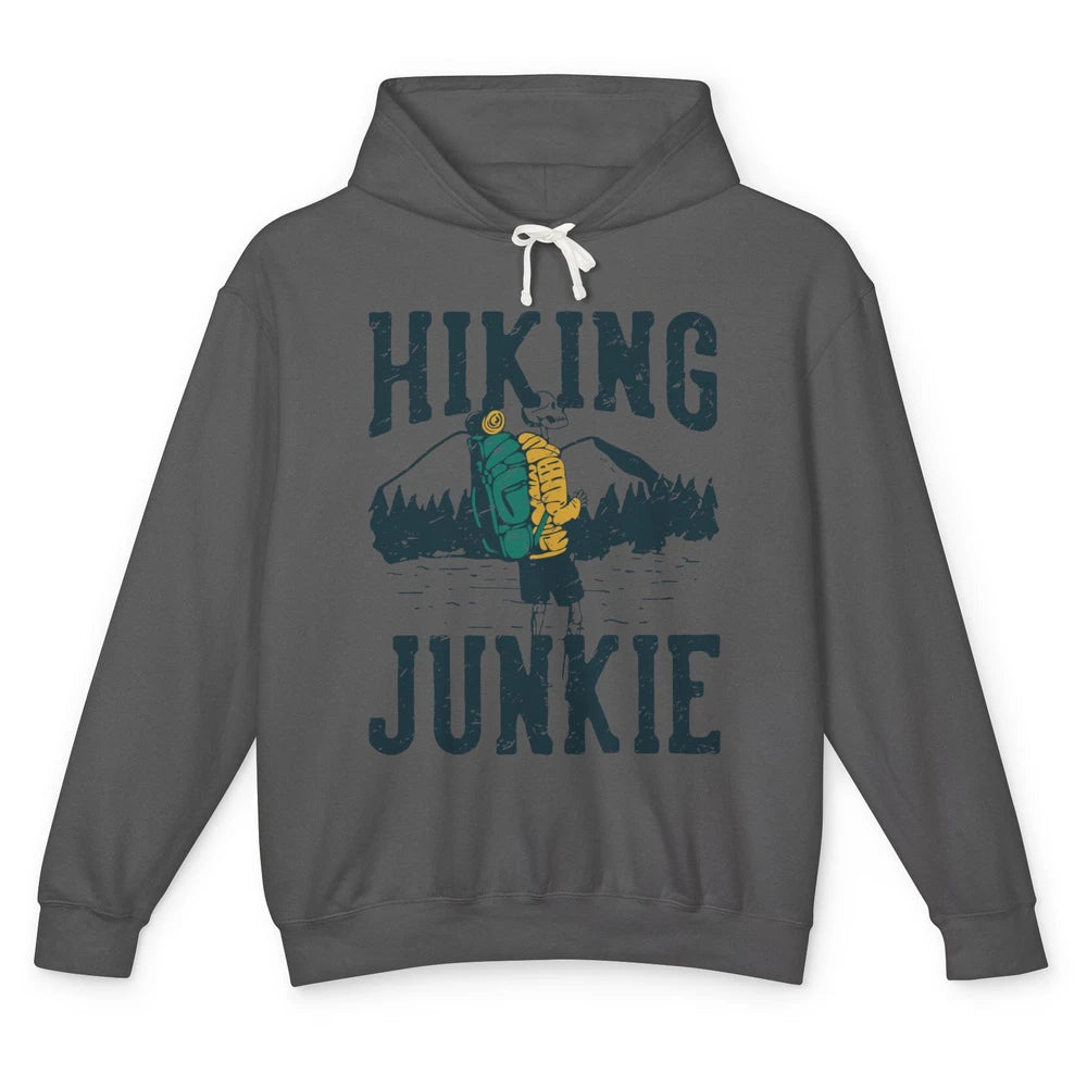 Retro Mountain Hiking Junkie Skeleton Nature Exploring Hiker Unisex Lightweight Hoodie
